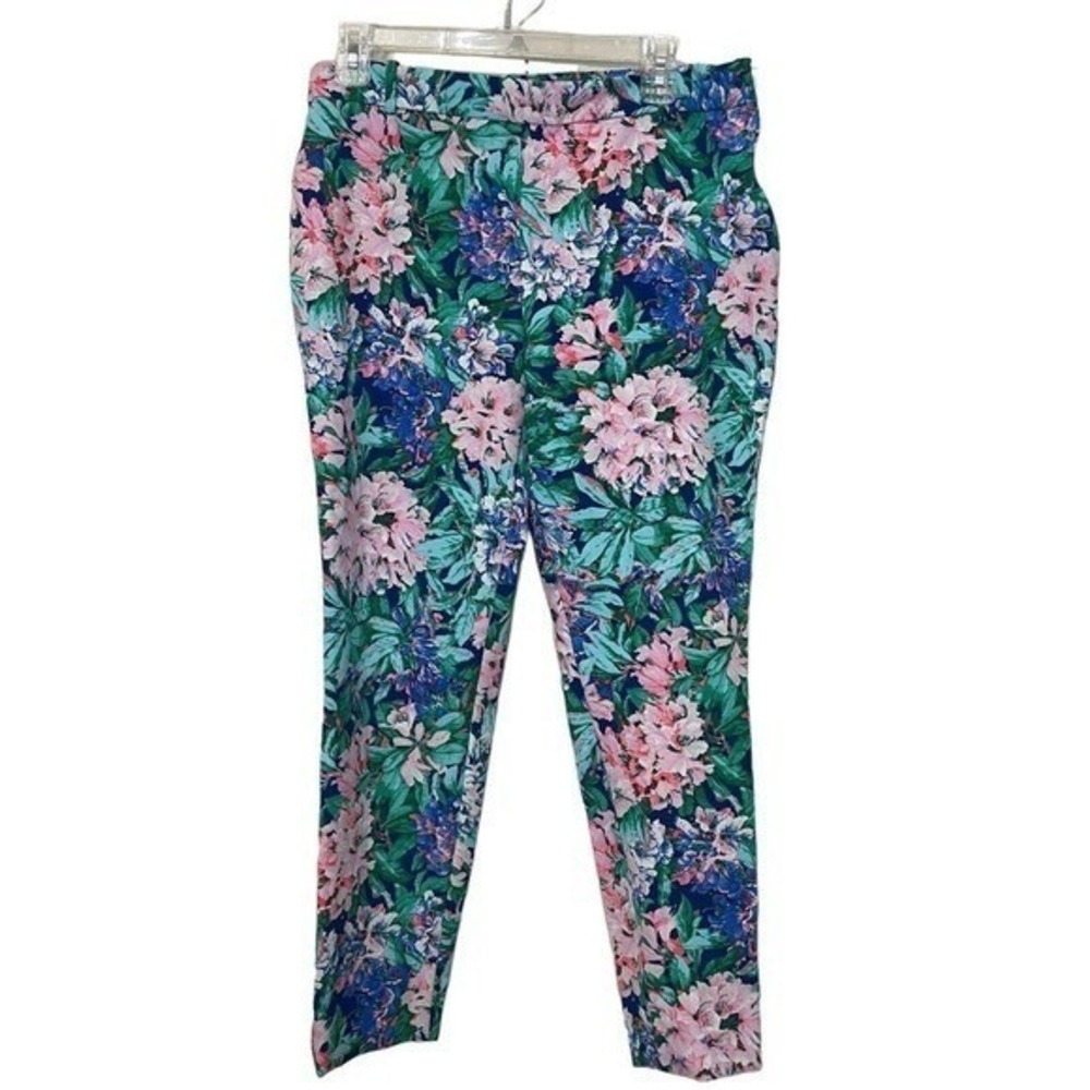 ZARA WOMAN‎ Floral Print Straight Leg Pants Navy Pink Blue Green Size L